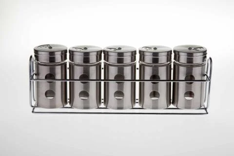 Spice rack for 5 metallic jars Foto stock