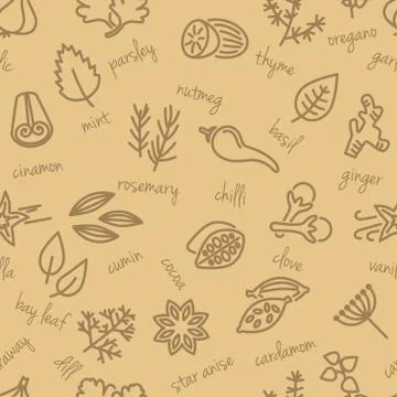 Spice seamless pattern in beige colour Illustrazione stock