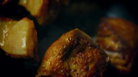 Spiced lamb meat sizzling in rendered fat Stock-Footage 331639164