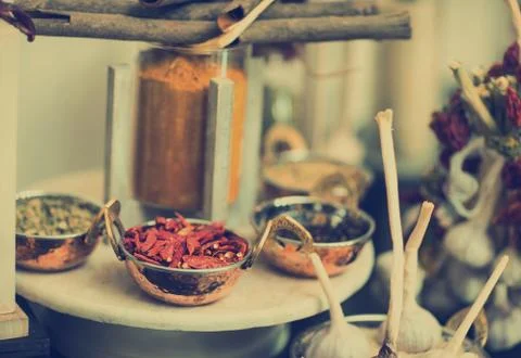 Spices and Garlic Composition Stock Photos