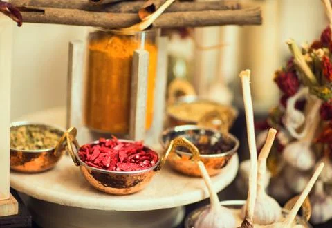 Spices and Garlic Composition Stock Photos