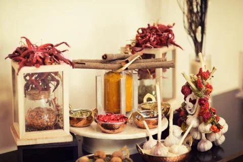 Spices and Garlic Composition Stock Photos