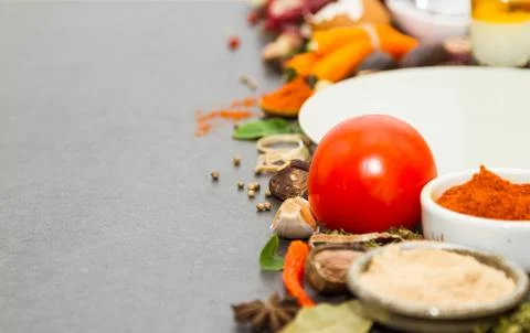 Spices and herbs selection background for decorate design project. Stock Photos