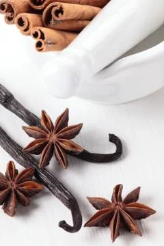 Spices and mortar Stock Photos