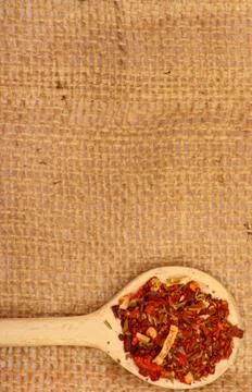 Spices on burlap Stock Photos