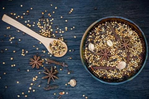 Spices in a ceramic dish Stock Photos