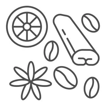 Spices for coffee and tea thin line icon, Coffee time concept, Spices and Stock Illustration