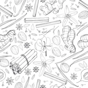 Spices for dessert, and baking.Vector background. Stock Illustration