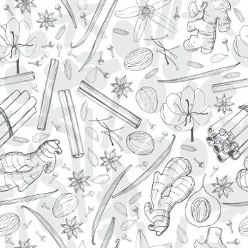 Spices for dessert, and baking.Vector seamless pattern . Stock Illustration