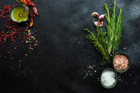Spices frame on stone background Stock Photos