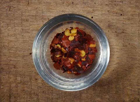 Spices with the garlic on table Stock-Fotos