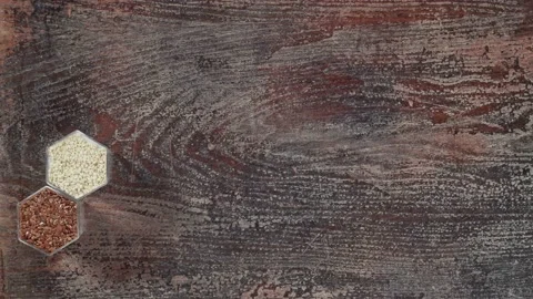 Spices in hexagonal jars on a wooden surface. Stop motion animation Stock Footage 142454544