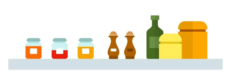 Spices in jars on a shelf vector flat isolated Stock Illustration