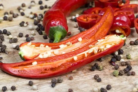 Spices on the kitchen table, cooking and salads 스톡 사진