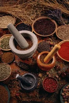 Spices in mortar Stock Photos