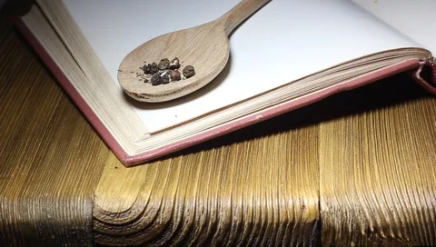 Spices in the old tableware on the old table, rustic setting, recipe book Vídeo Stock 100263742