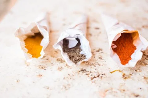 Spices in paper cones Stock Photos