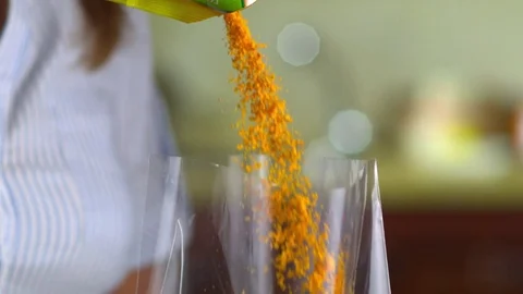 Spices Pour Into A Plastic Bag Stockbeeldmateriaal 81792111
