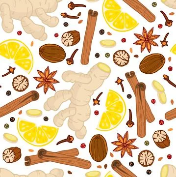 Spices seamless pattern. Organic product flat. Clove Spice, mix pepper Fragrant Stock Illustration