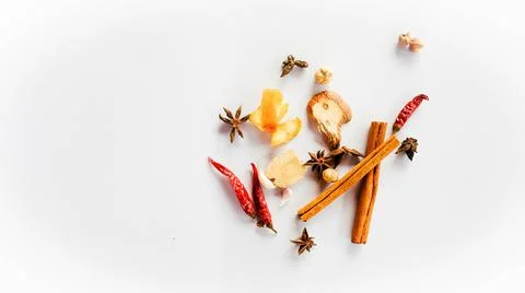 Spices separately on white background Stock-Fotos