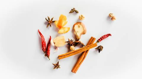 Spices separately on white background Stock-Fotos