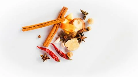 Spices separately on white background Stock-Fotos