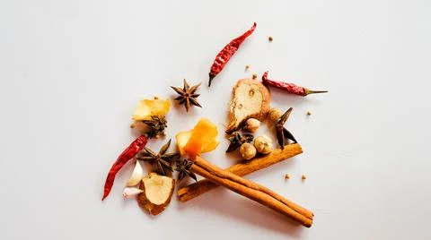 Spices separately on white background Stock-Fotos