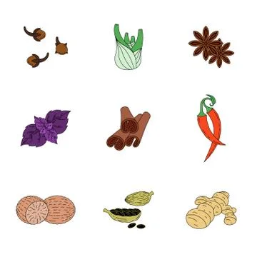 Spices set of colored icons Stock Illustration