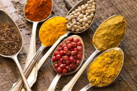 Spices in spoons Фото