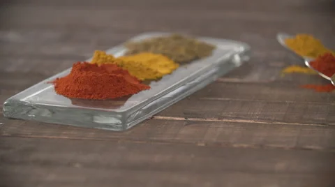 Spices on tray and spoon. Stock Footage 54483459