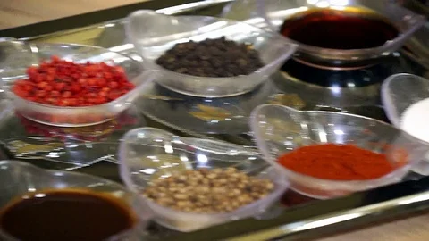 Spices on the tray Stock Footage 95850381