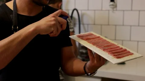 Spicing Tuna toro sashimi Stock Footage 105595351