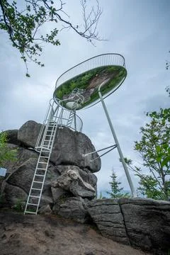 Spicka Mirror Observation Tower on Rock Formation in Forest Landscape Stock Photos