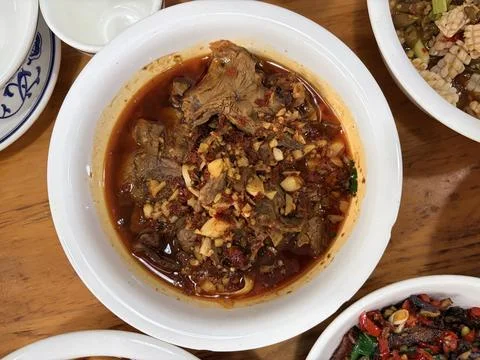Spicy Beef Stew with Chopped Nuts in a Rich Broth Fotos de archivo