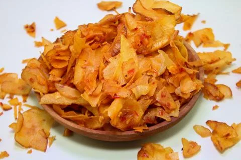 Spicy cassava chips Stock Photos