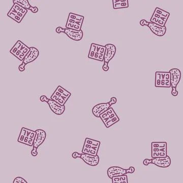 Spicy chicken fried line vector seamless pattern Stock Illustration