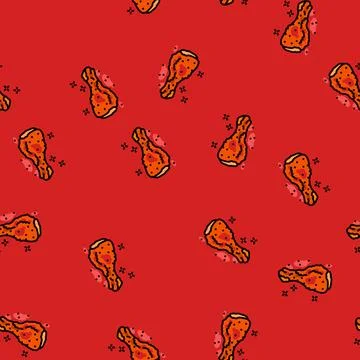 Spicy chicken fried vector seamless pattern Stock Illustration
