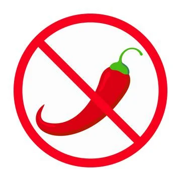 Spicy chilli pepper in avoid red crossed circle vector icon isolated on white Stock Illustration