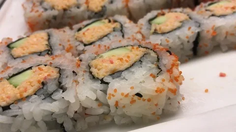 Spicy Crab Sushi Rolls 스톡 동영상 80398904