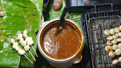 Spicy dipping &amp; pork balls Stock-Footage 107976859