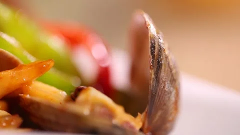 Spicy fried scallop (3) Stock Footage 202206137
