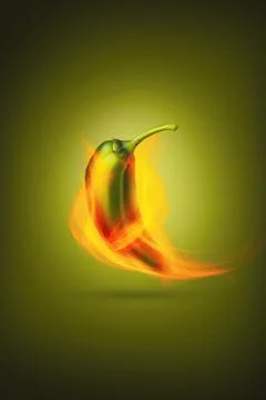 Spicy green pepper roasted on fire. Stock Photos