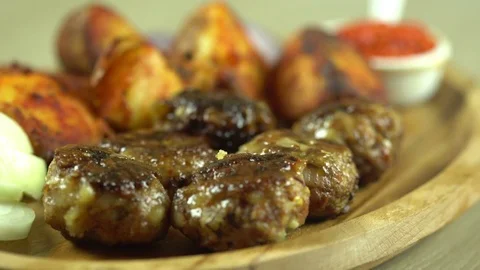 Spicy Grilled Meatballs Stock Footage 71309729