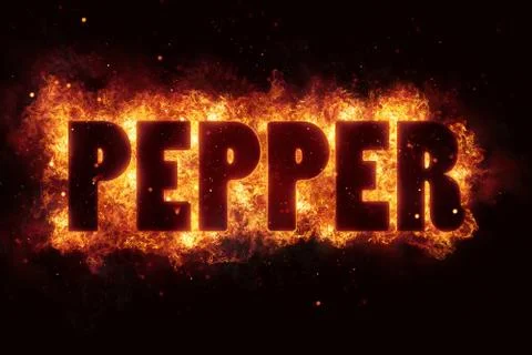 Spicy hot pepper text on fire flames explosion burning Stock Illustration