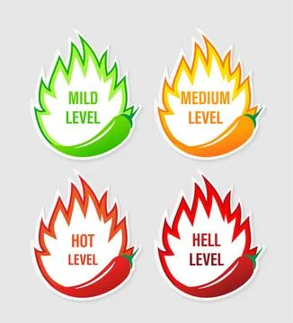 Spicy level sticker on white background. Vector illustration design. Burning hot Stockillustratie