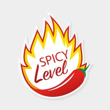 Spicy level sticker on white background. Vector illustration design. Burning hot Illustrazione stock
