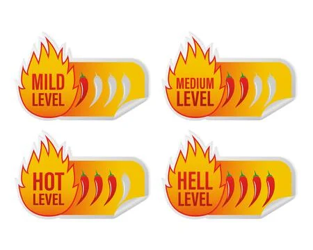Spicy level sticker on white background. Vector illustration design. Burning hot イラスト素材
