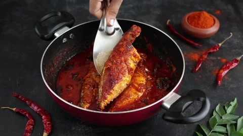 Spicy Mackerel fish curry gravy Stock Video Pond5