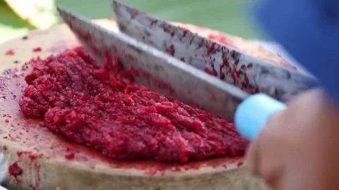 Spicy minced beef or Raw beef salad Stock Footage 153208110