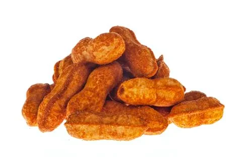 Spicy peanuts with shell on white background. food Stock Photos